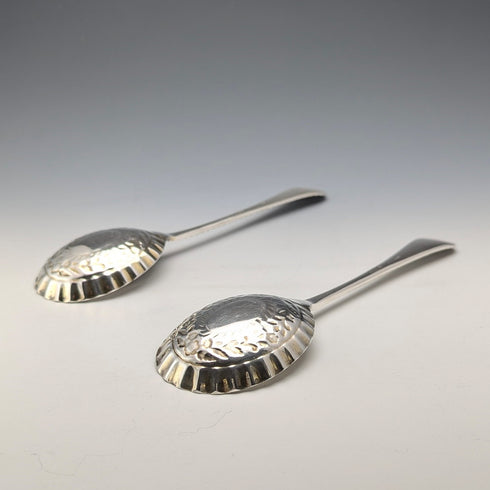 1916 British antique silver plate serving spoon pair